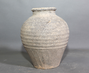 旋纹灰陶侈口罐
