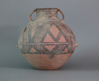 斜纹双耳彩陶罐