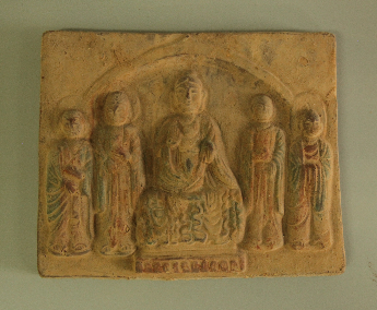 红陶彩绘佛像砖